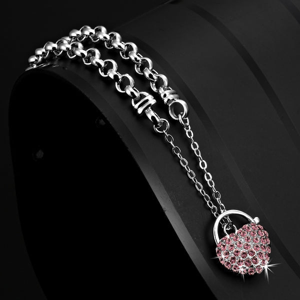 Solid 925 Sterling Silver Belcher Heart Locket Bracelet Featuring 44 Pink Crystals by Swarovski®