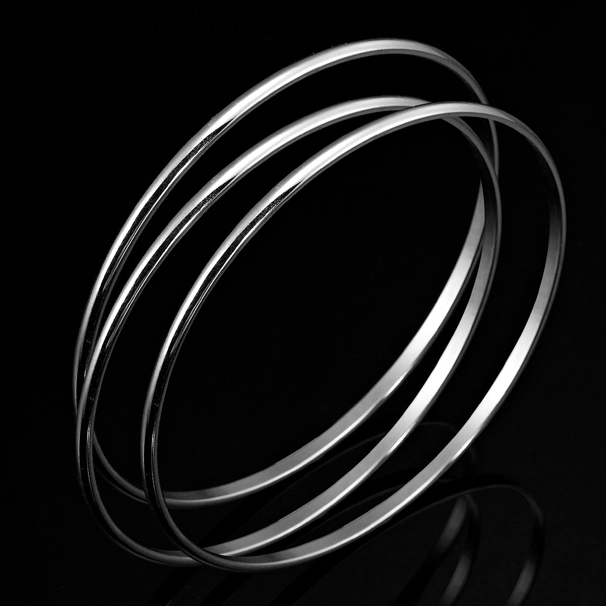 925 Sterling Silver Plated Plain 3mm Triple Bangle Set - USA Made