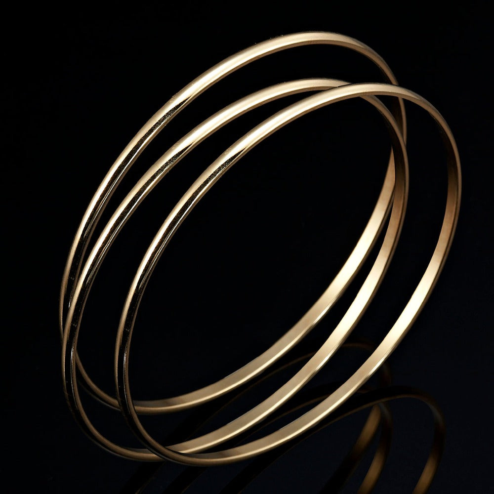 Conjunto de brazalete triple liso de 3 mm chapado en oro amarillo pesado de 18 quilates -C104-YYY