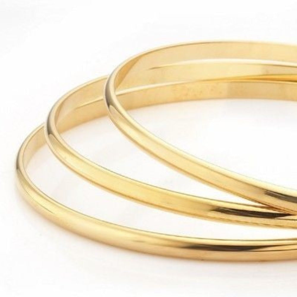 Conjunto de brazalete triple liso de 3 mm chapado en oro amarillo pesado de 18 quilates -C104-YYY