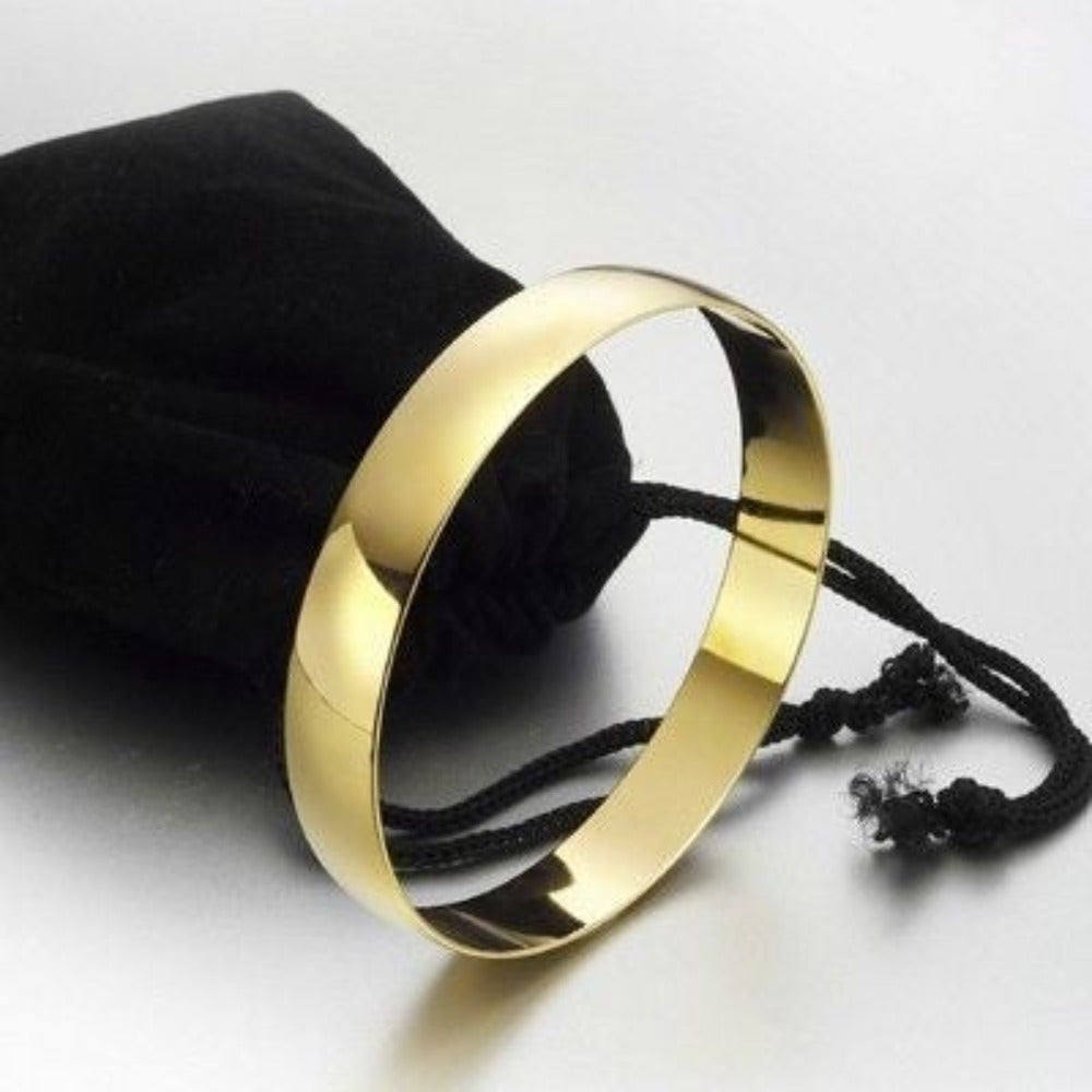 Brazalete liso extra ancho chapado en oro amarillo pesado de 18 quilates, 13 mm de ancho, fabricado en EE. UU.