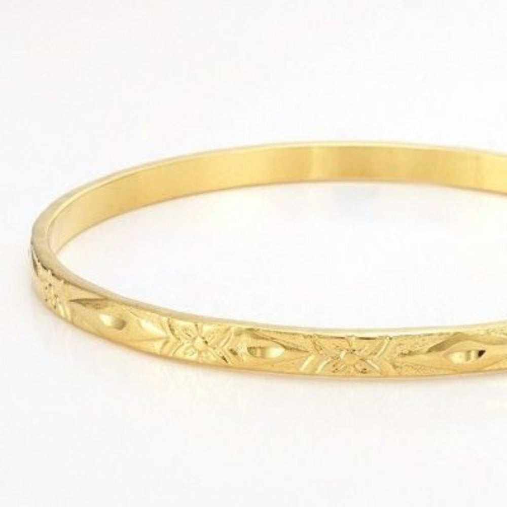 18ct Heavy Yellow Gold Plated Filigree Plain 4.5mm Bangle - USA Made