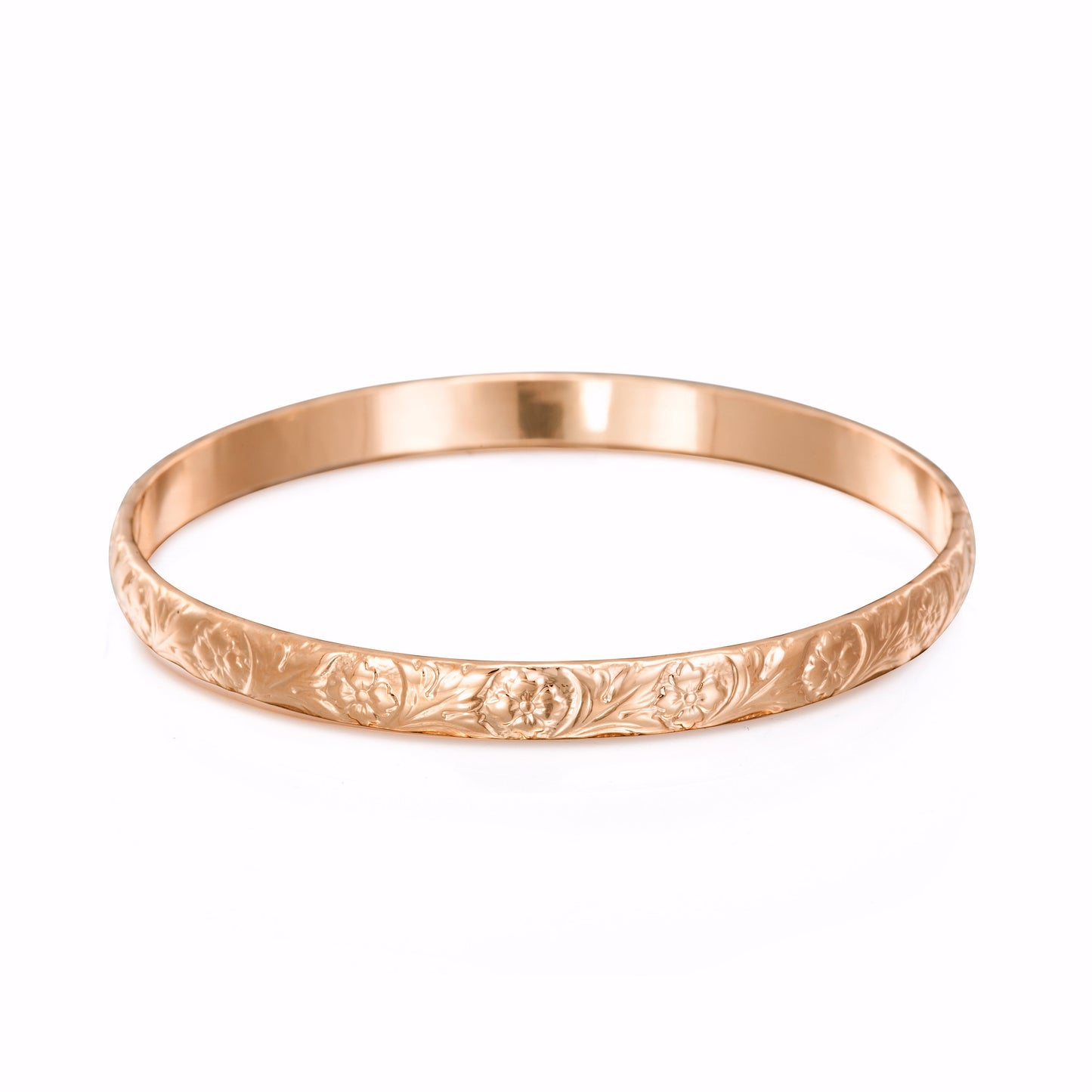 18ct Heavy Rose Gold Plated Embossed Filigree Women's Bangle - USA Made