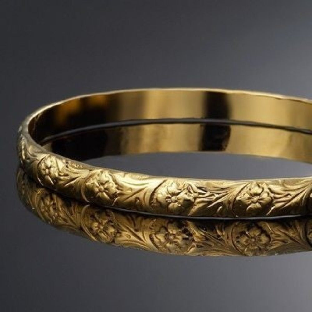 18ct Heavy Yellow Gold Plated Embossed Filigree Women's Bangle - USA Made
