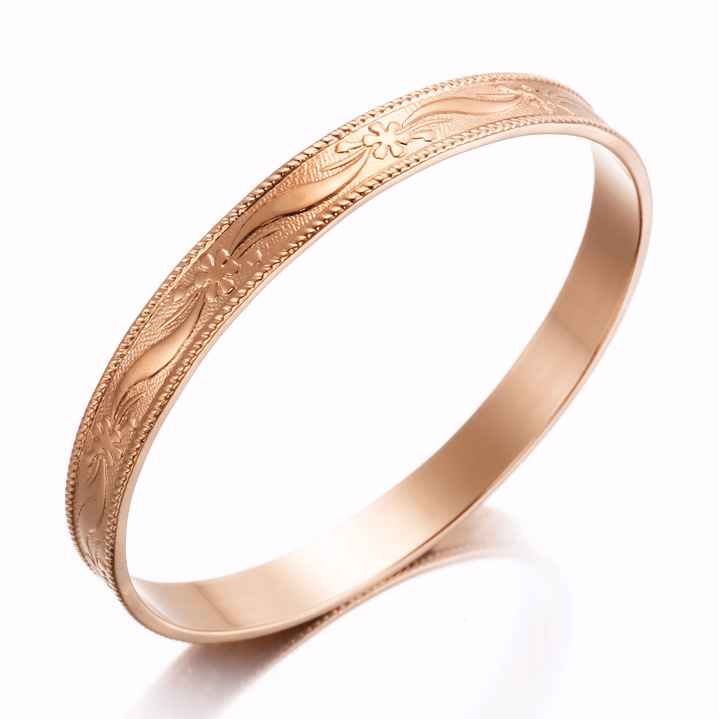 18ct Heavy Rose Gold Plated Filigree Plain 8mm Bangle - USA Made