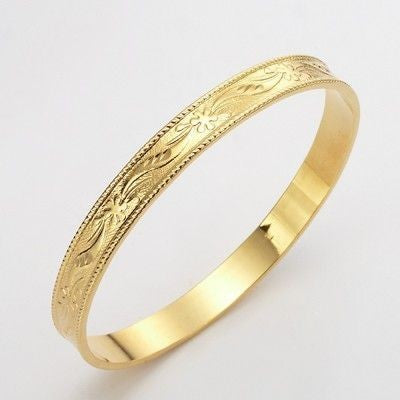 18ct Heavy Yellow Gold Plated Filigree Plain 8mm Bangle - USA Made