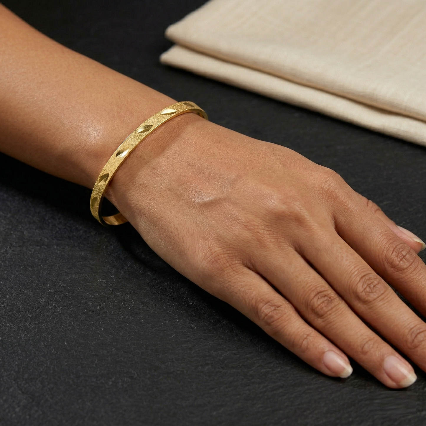 18ct Heavy Yellow Gold Plated Etched 5mm Wide Bangle