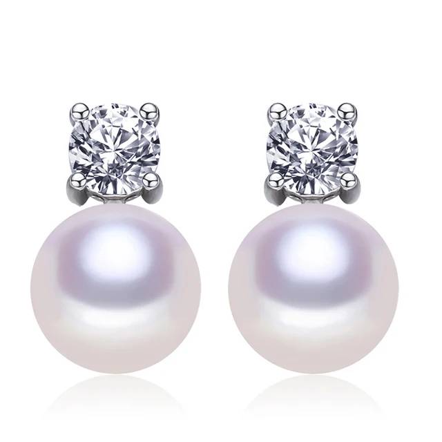 Aretes de perlas genuinas de agua dulce y diamantes de imitación