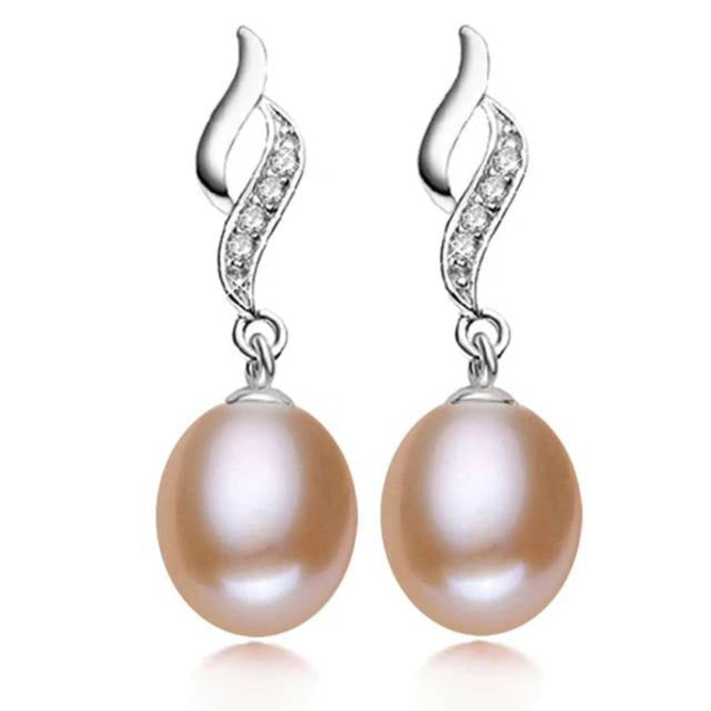 Pendientes colgantes eternos hechos con perlas genuinas de agua dulce