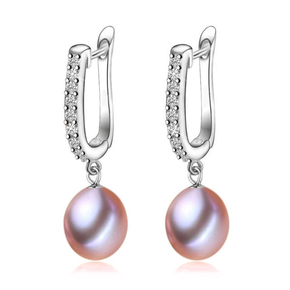 Pendientes colgantes infinitos hechos con perlas genuinas de agua dulce y diamantes de imitación