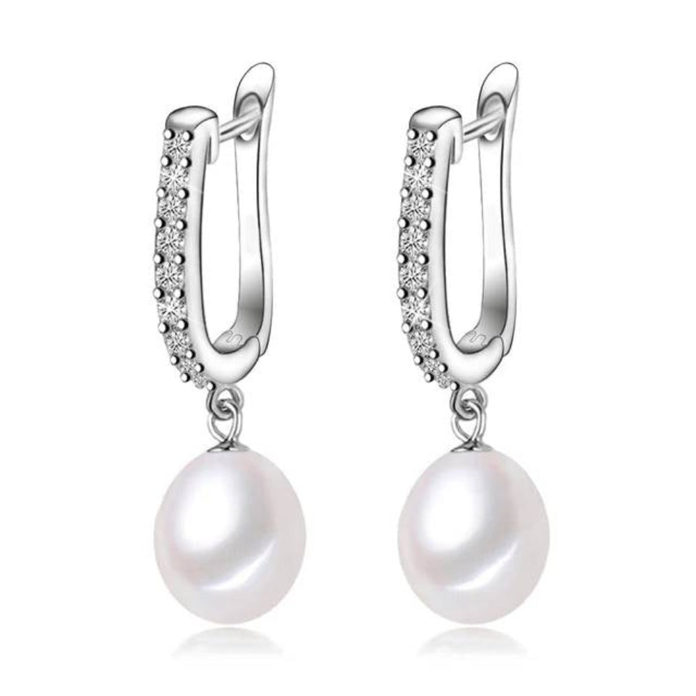 Pendientes colgantes infinitos hechos con perlas genuinas de agua dulce y diamantes de imitación