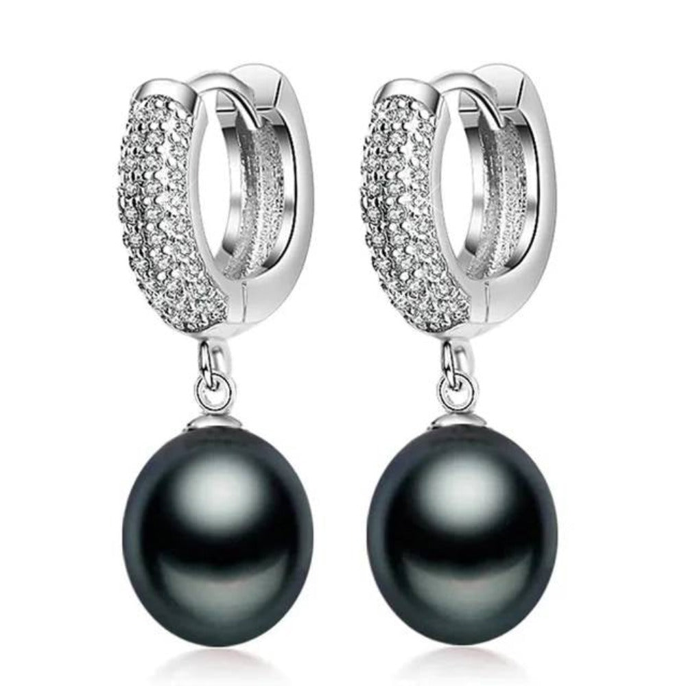 Pendientes colgantes de perlas genuinas de agua dulce y diamantes de imitación