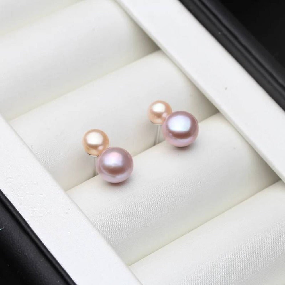 Pendientes colgantes dobles de perlas genuinas de agua dulce