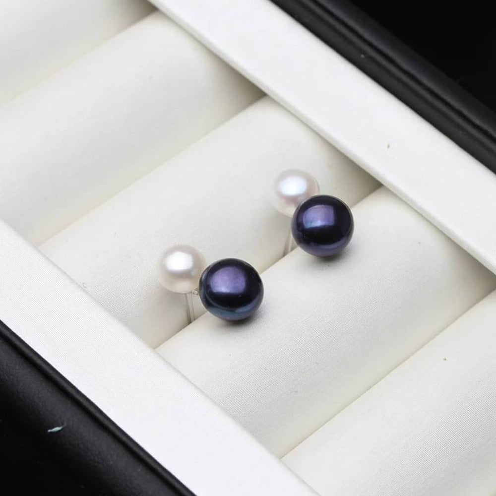 Pendientes colgantes dobles de perlas genuinas de agua dulce