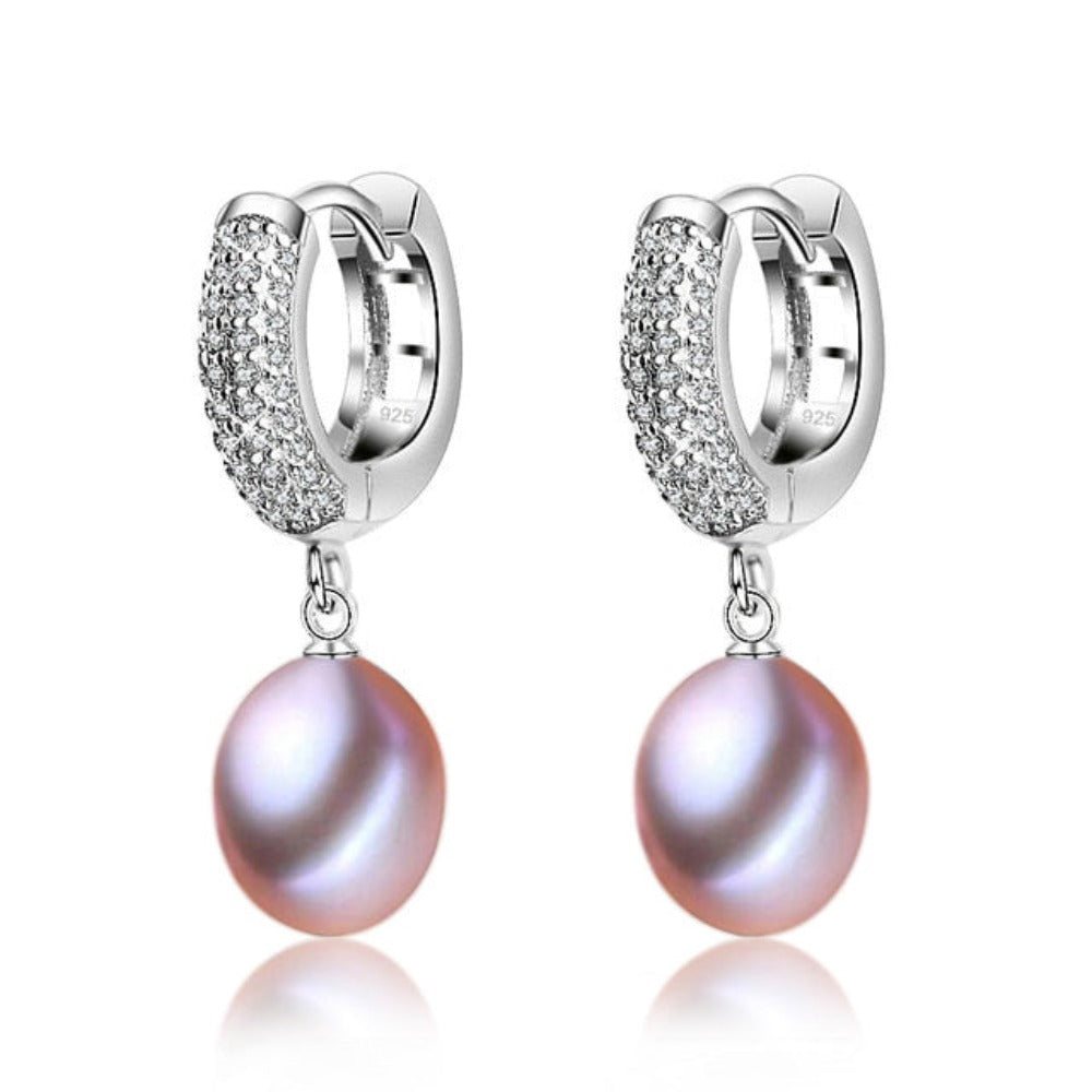 Impresionantes pendientes colgantes de perlas de agua dulce y diamantes de imitación