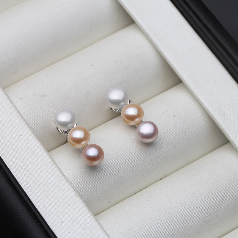 Genuine Freshwater Pearl Triple Drop Stud Earrings