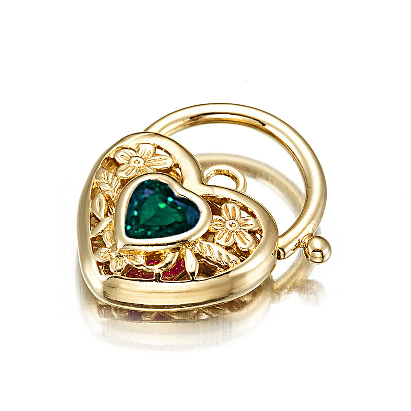 18ct Heavy Yellow Gold Plated Green Filigree Heart Locket - USA Made