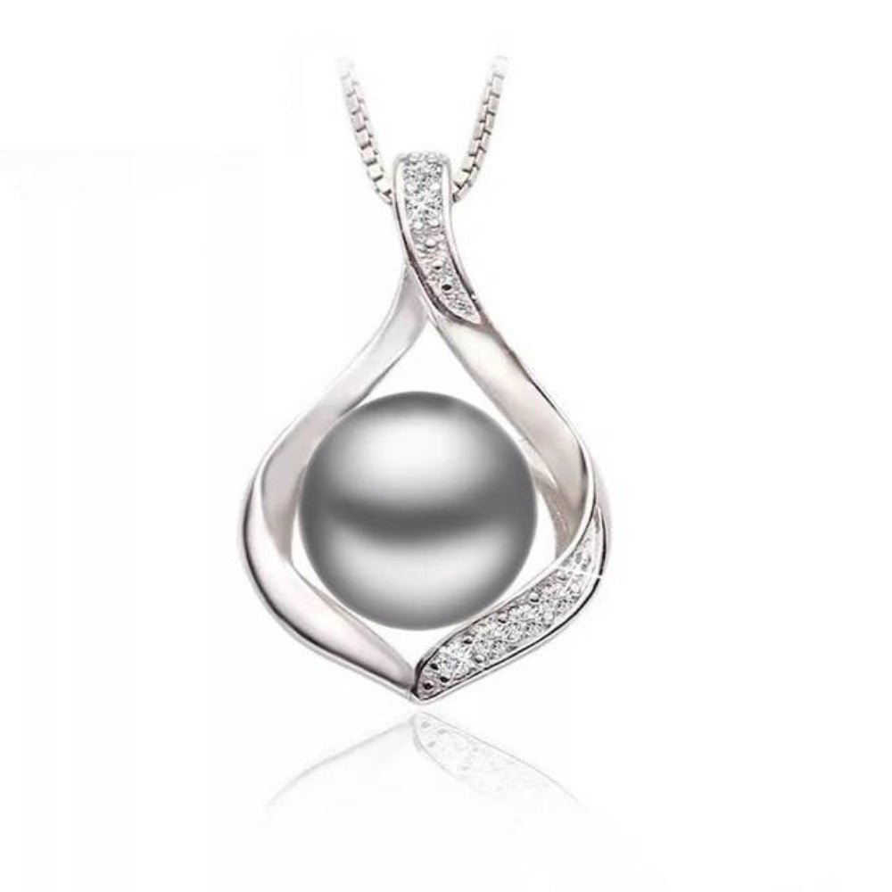 Collar con forma de lágrima de diamantes de imitación y perlas de agua dulce auténticas