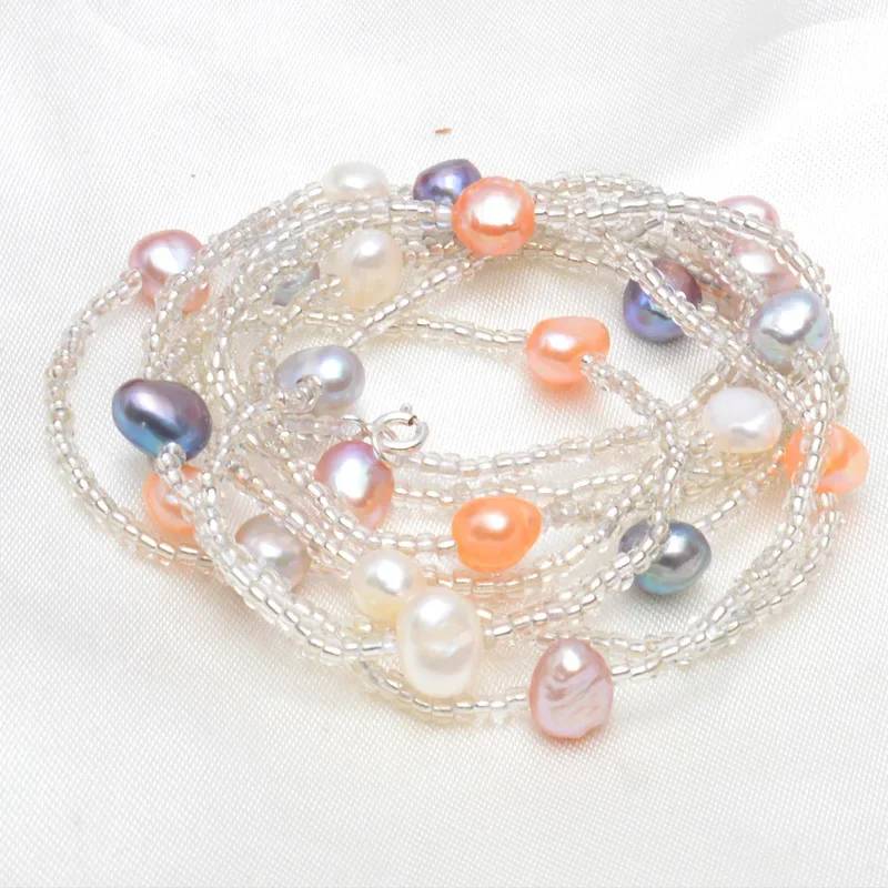 Designer Long Genuine Baroque Freshwater Pearl Multi-coloured Necklace