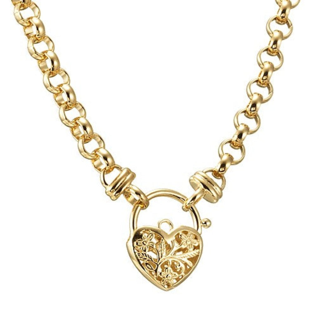 Schwere, 18 Karat Gelbgold plattierte 6-mm-Ringkette mit filigranem Medaillon – Hergestellt in den USA