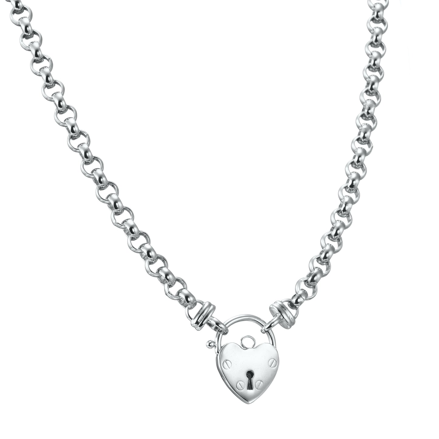 925 Sterling Silver Plated 6mm Belcher Chain Necklace with a Small Plain Heart Locket - USA Made