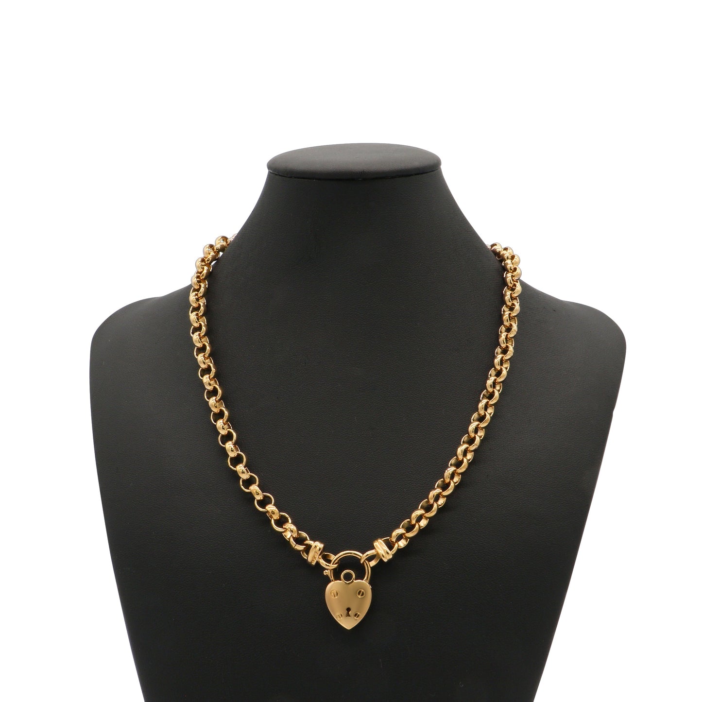 18ct Heavy Yellow Gold Plated 6mm Belcher Chain Necklace with a Small Plain Heart Locket - USA Made
