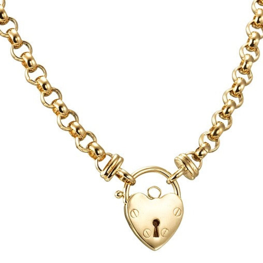 Schwere, 18 Karat Gelbgold plattierte 6-mm-Belcher-Kette mit schlichtem Medaillon – Hergestellt in den USA