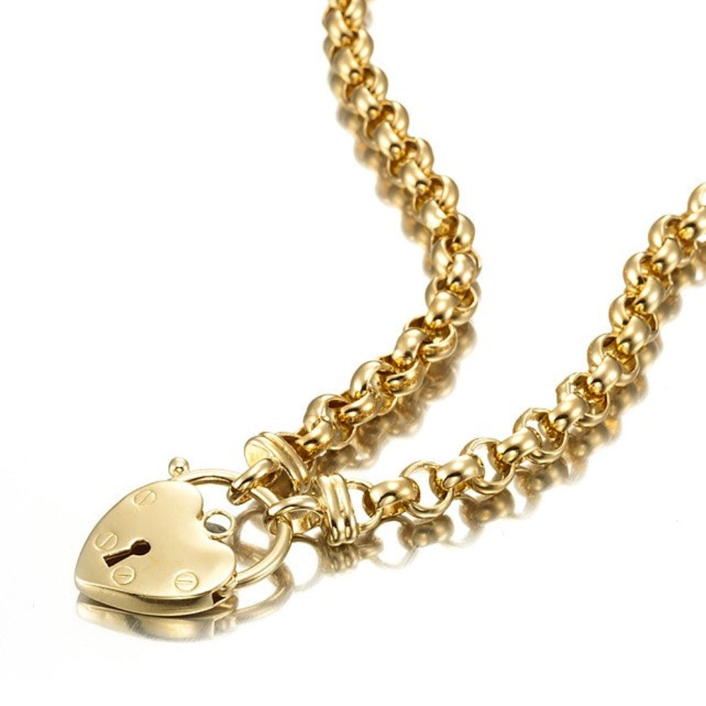 Schwere, 18 Karat Gelbgold plattierte 6-mm-Belcher-Kette mit schlichtem Medaillon – Hergestellt in den USA