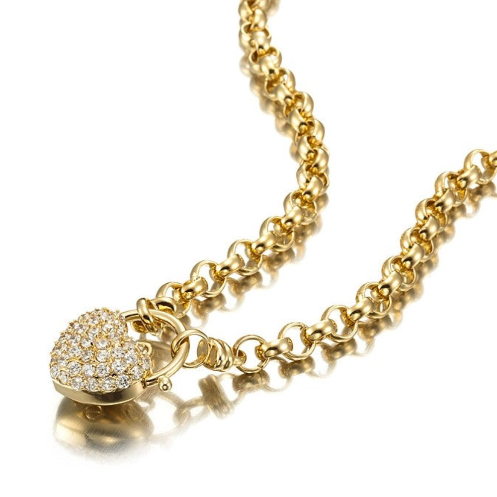 Schwere, gelbvergoldete 6-mm-Ringkette mit 18 Karat, mit Medaillon aus künstlichem Diamanten – hergestellt in den USA
