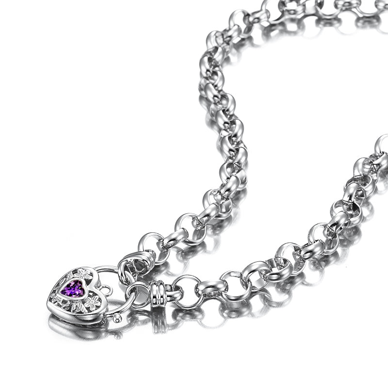 925 Sterling Silver Plated 10mm Belcher Chain Necklace with a Purple Filigree Locket - USA Made