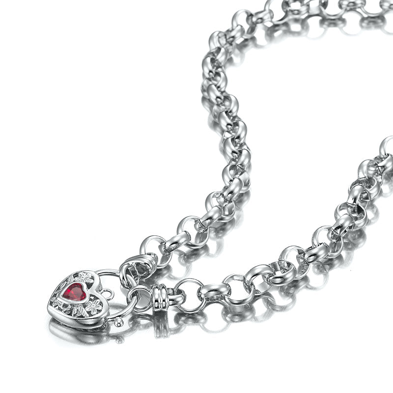 925 Sterling Silver Plated 10mm Belcher Chain Necklace with a Red Filigree Locket - USA Made