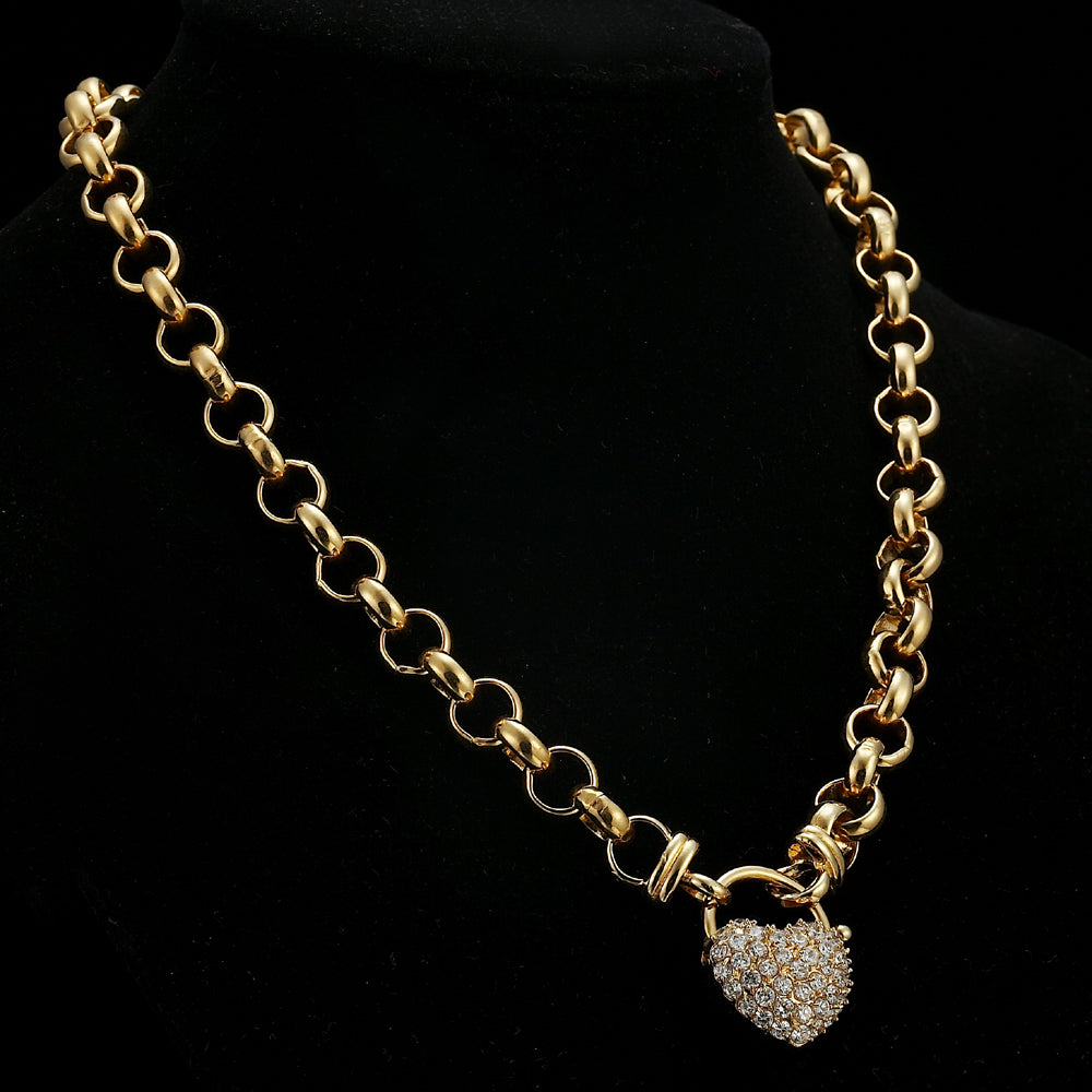 18ct Heavy Yellow Gold Plated 10mm Belcher Chain Necklace Featuring a Simulated Diamond Locket - USA Made