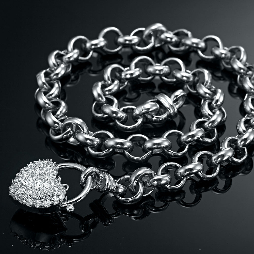 925 Sterling Silver Plated 10mm Belcher Chain Necklace Featuring a Simulated Diamond Locket - USA Made