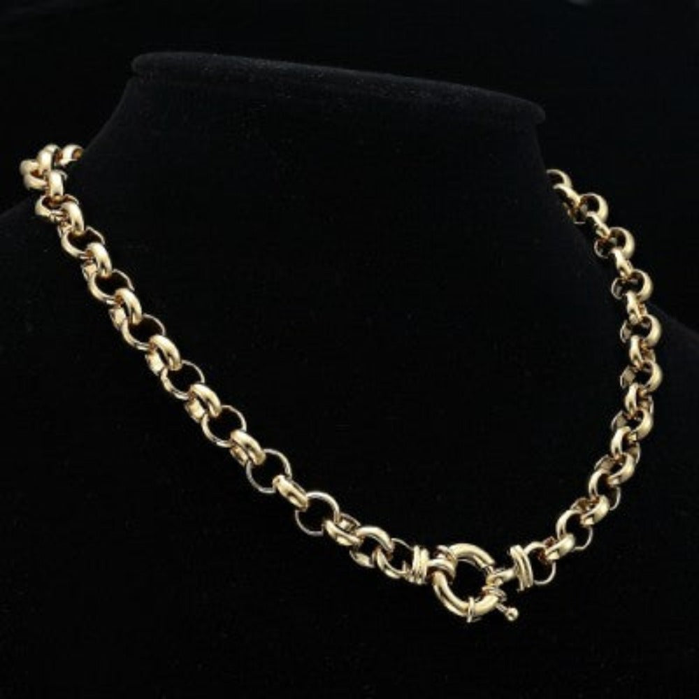 Collar de cadena Belcher de 10 mm chapado en oro amarillo pesado de 18 quilates con cierre de perno - Fabricado en EE. UU.