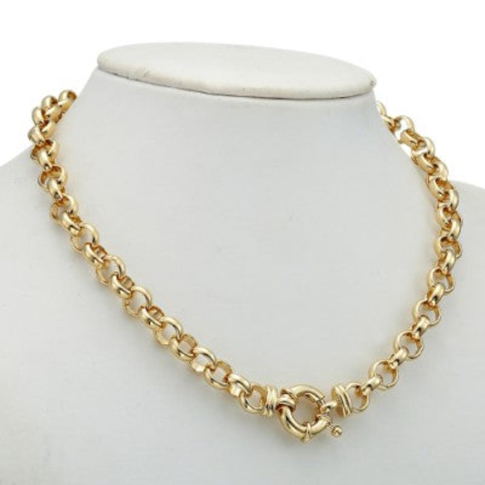 Collar de cadena Belcher de 10 mm chapado en oro amarillo pesado de 18 quilates con cierre de perno - Fabricado en EE. UU.