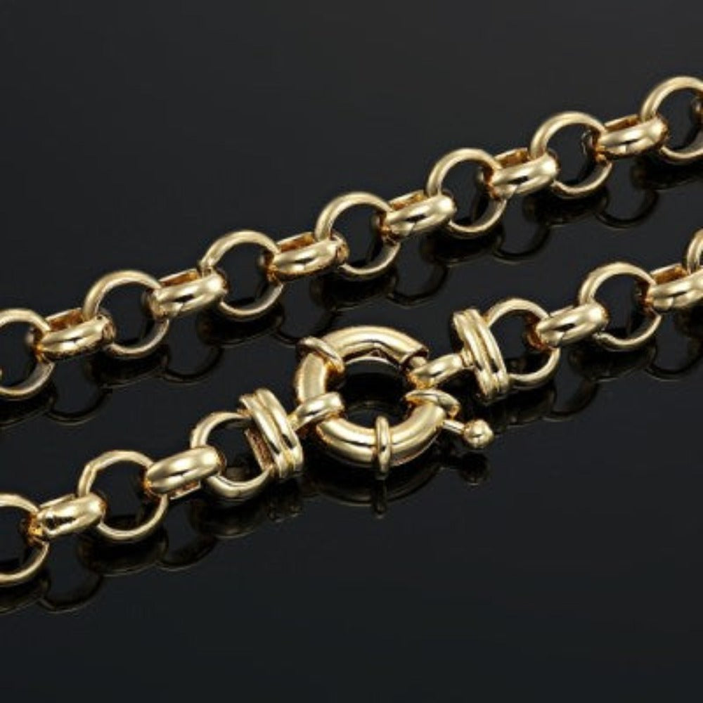 Collar de cadena Belcher de 10 mm chapado en oro amarillo pesado de 18 quilates con cierre de perno - Fabricado en EE. UU.