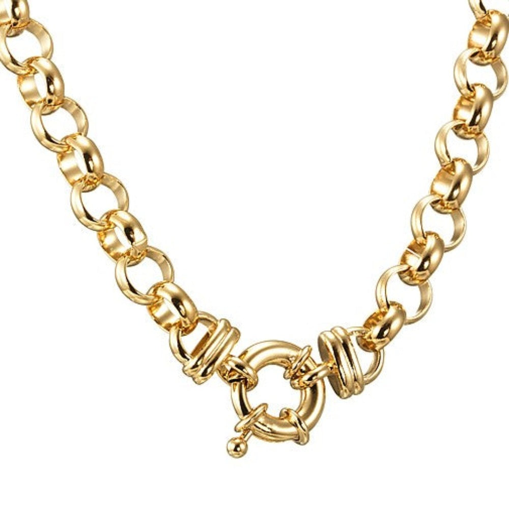 Collar de cadena Belcher de 10 mm chapado en oro amarillo pesado de 18 quilates con cierre de perno - Fabricado en EE. UU.