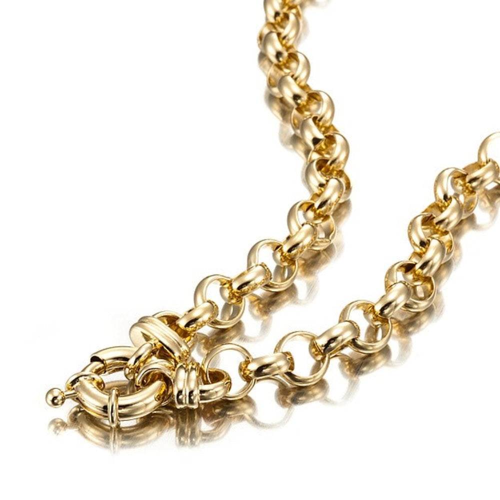 Collar de cadena Belcher de 10 mm chapado en oro amarillo pesado de 18 quilates con cierre de perno - Fabricado en EE. UU.