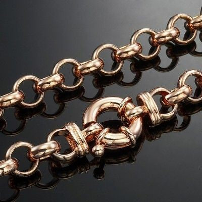 18ct Heavy Rose Gold Plated 10mm Belcher Chain Necklace with Marina Bolt Clasp - USA Made