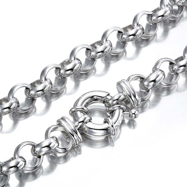925 Sterling Silver Plated 10mm Belcher Chain Necklace with Marina Bolt Clasp - USA Made