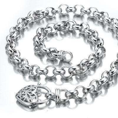 925 Sterling Silver Plated 10mm Belcher Chain Necklace with a Filigree Locket - USA Made