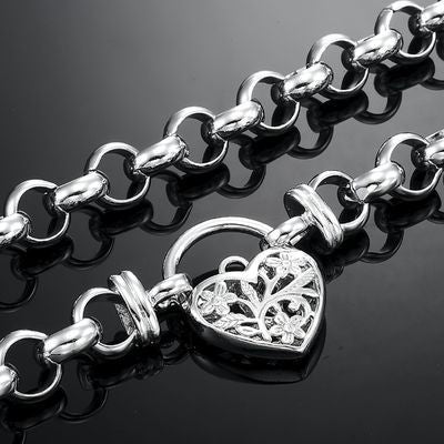 925 Sterling Silver Plated 10mm Belcher Chain Necklace with a Filigree Locket - USA Made