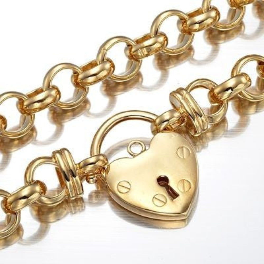 18ct Heavy Yellow Gold Plated 10mm Belcher Chain Necklace Featuring a Plain Locket - USA Made