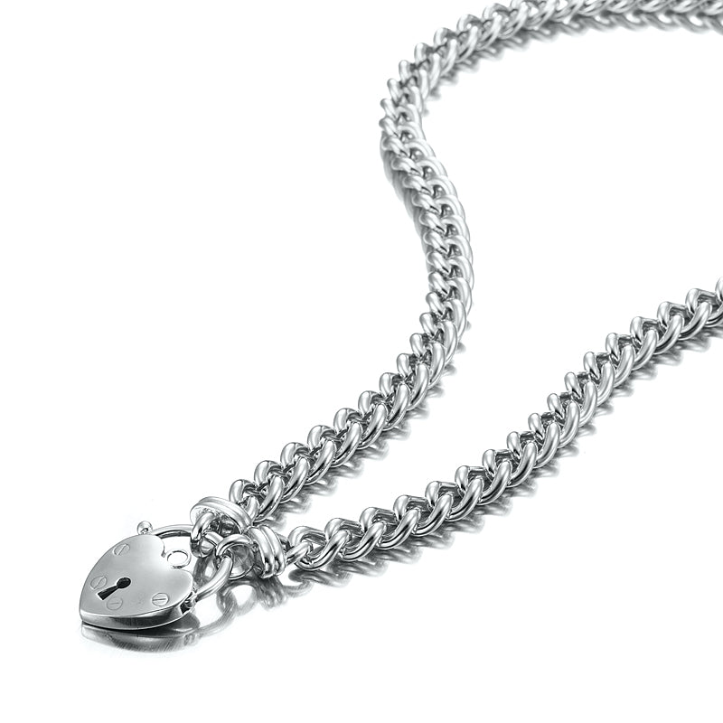 925 Sterling Silver Plated 8mm Euro Chain Necklace with a Small Plain Heart Locket - USA Made
