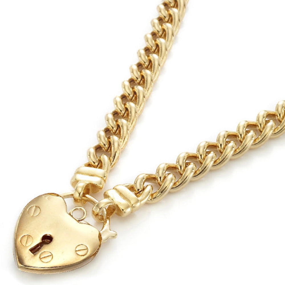 18ct Heavy Yellow Gold Plated 8mm Euro Chain Necklace with a Small Plain Heart Locket - USA Made