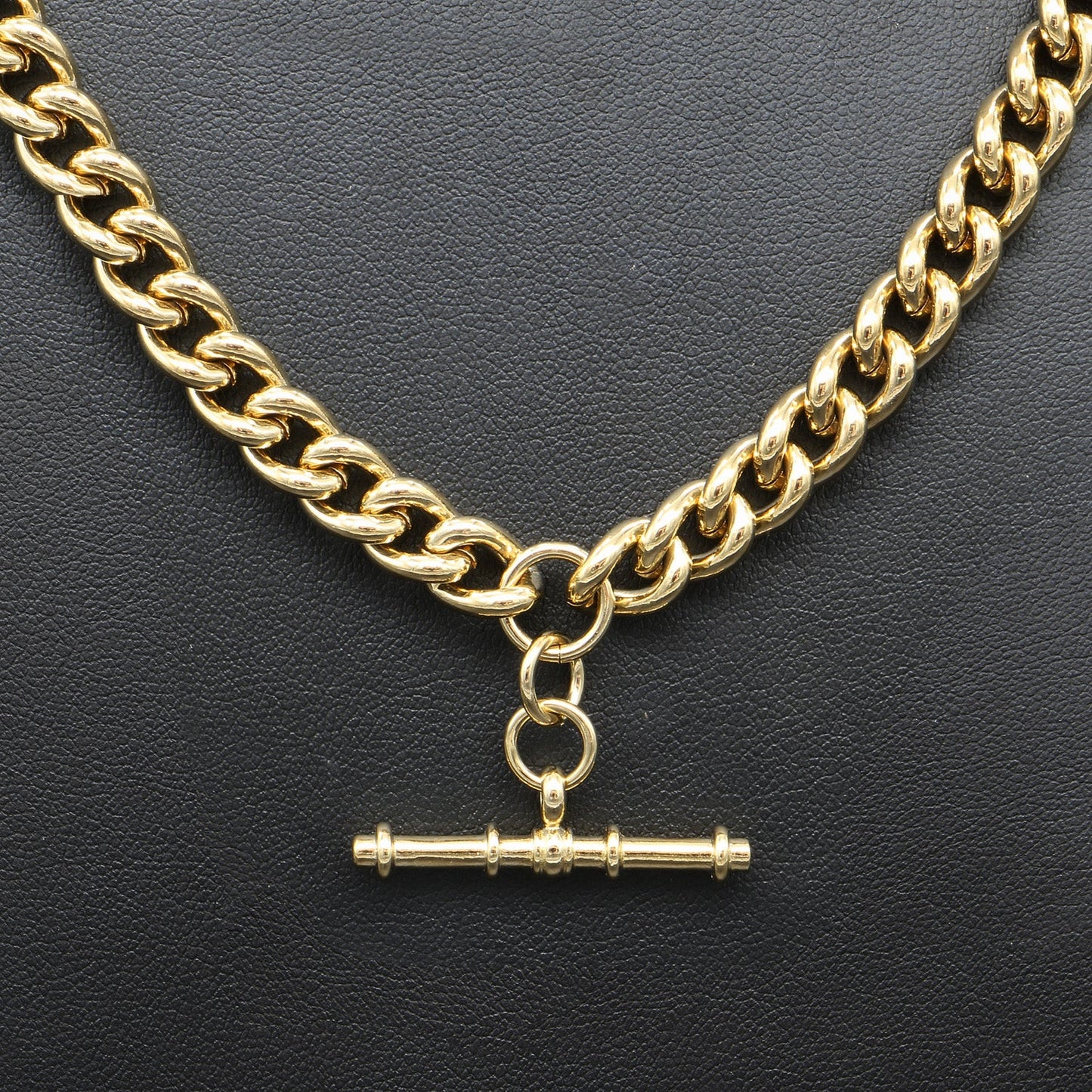 Collar de cadena euro chapado en oro amarillo pesado de 18 quilates con barra en T
