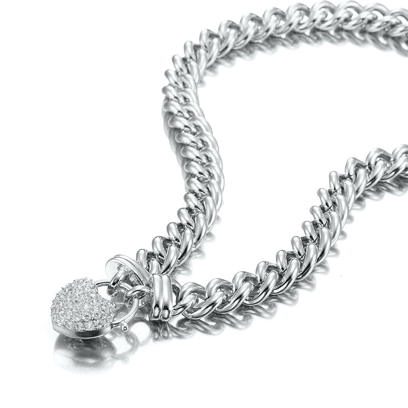 925 Sterling Silver Plated 12mm Euro Chain Necklace Featuring a Simulated Diamond Locket - USA Made