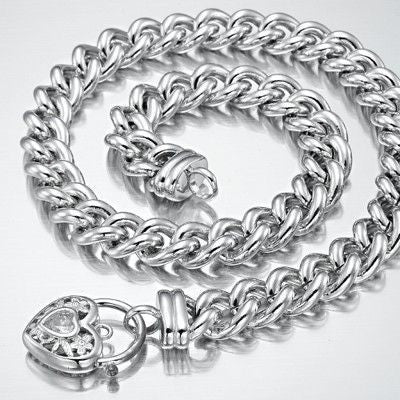925 Sterling Silver Plated 12mm Euro Chain Necklace with a Filigree Locket Featuring a Simulated Diamond - USA Made