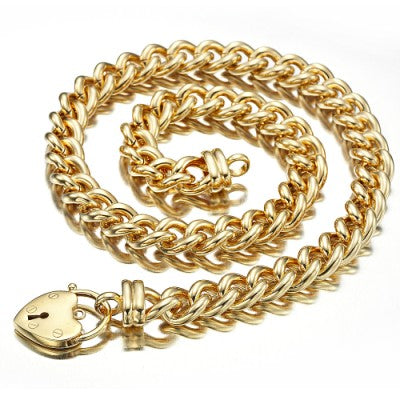 Collar de cadena euro chapado en oro amarillo pesado de 18 quilates con un medallón liso - Fabricado en EE. UU.