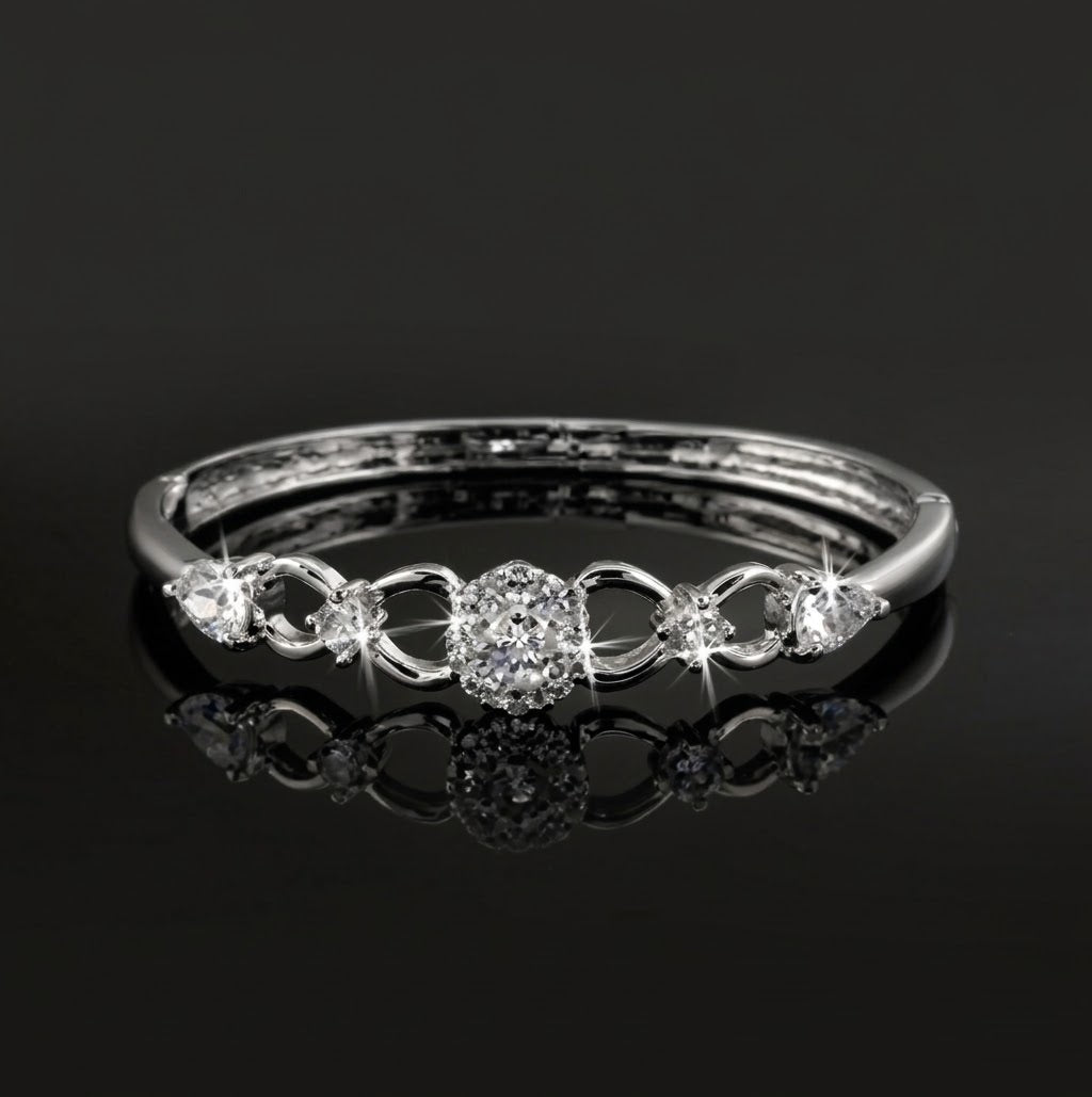 925 Sterling Silver LAYERED Bangle Featuring 13 Crystals by Swarovski®